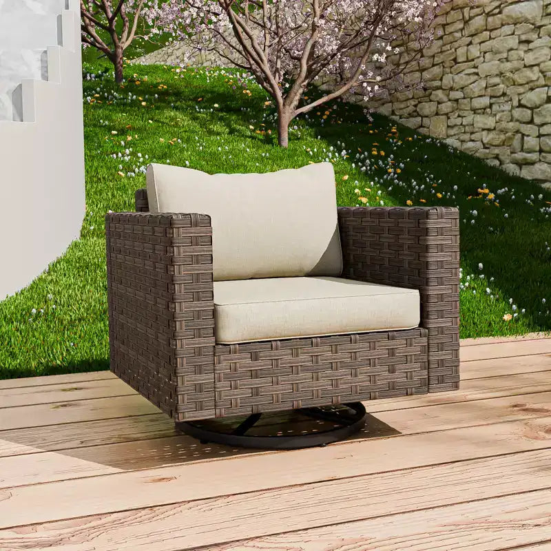 EAGLE PEAK Harbor Haven Wide Wicker Swivel Rocking Chair for Outdoor Patio Cushioned
