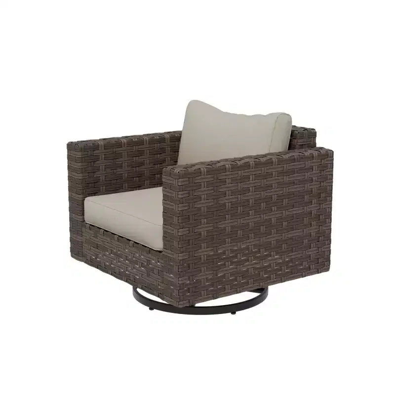 Fauteuil à bascule pivotant large en osier EAGLE PEAK Harbor Haven avec coussins pour patio extérieur
