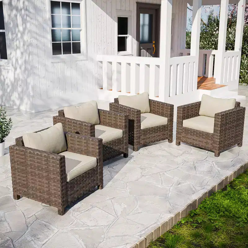 EAGLE PEAK Harbor Haven 4 PCS Hand-Woven Wicker Patio Chair with All Weather Resistant Deep Seat & Wide Rattan, Patio Furniture Chairs