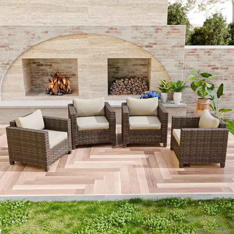 EAGLE PEAK Harbor Haven Lot de 4 chaises de patio en osier tressé à la main avec siège profond résistant aux intempéries et large rotin, chaises de mobilier de patio