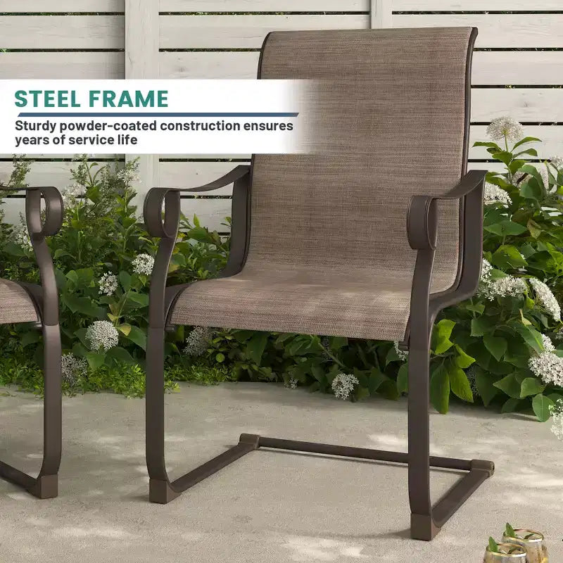 Chaise de salle à manger Mondawe 2 pièces d'extérieur en acier et textilène, fauteuil de jardin à ressort