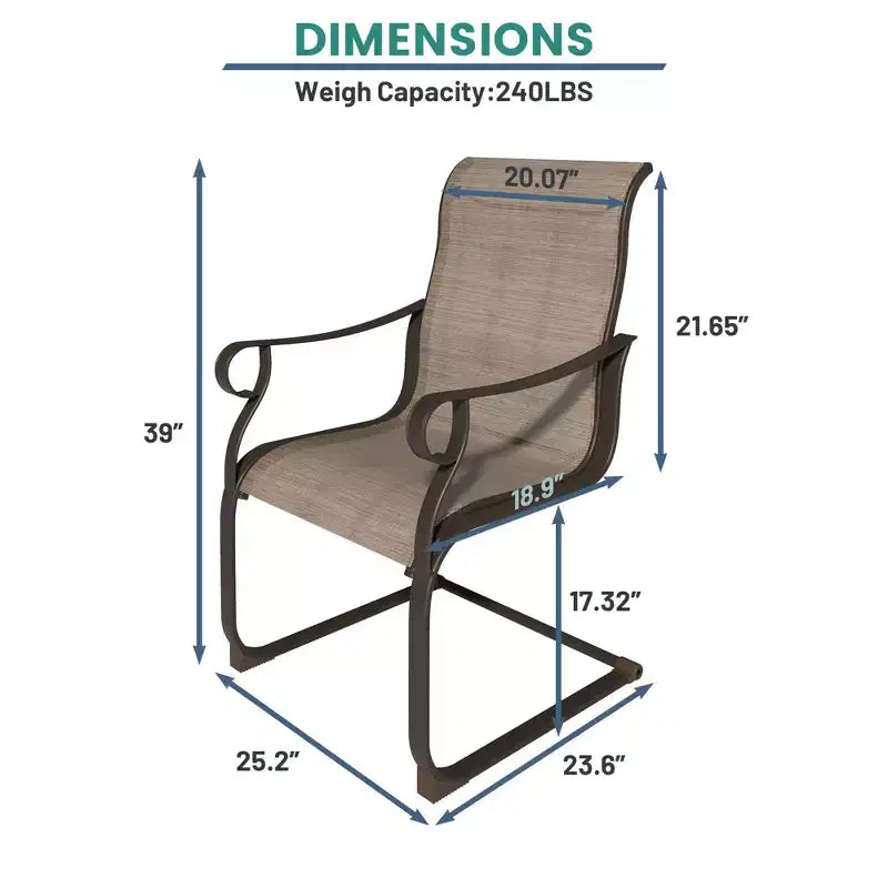 Chaise de salle à manger Mondawe 2 pièces d'extérieur en acier et textilène, fauteuil de jardin à ressort