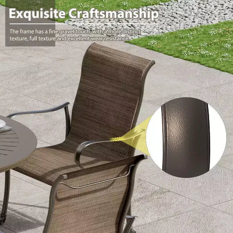 Mondawe Chaise de salle à manger d'extérieur en fonte d'aluminium avec assise en textilène et dossier haut (Lot de 4)