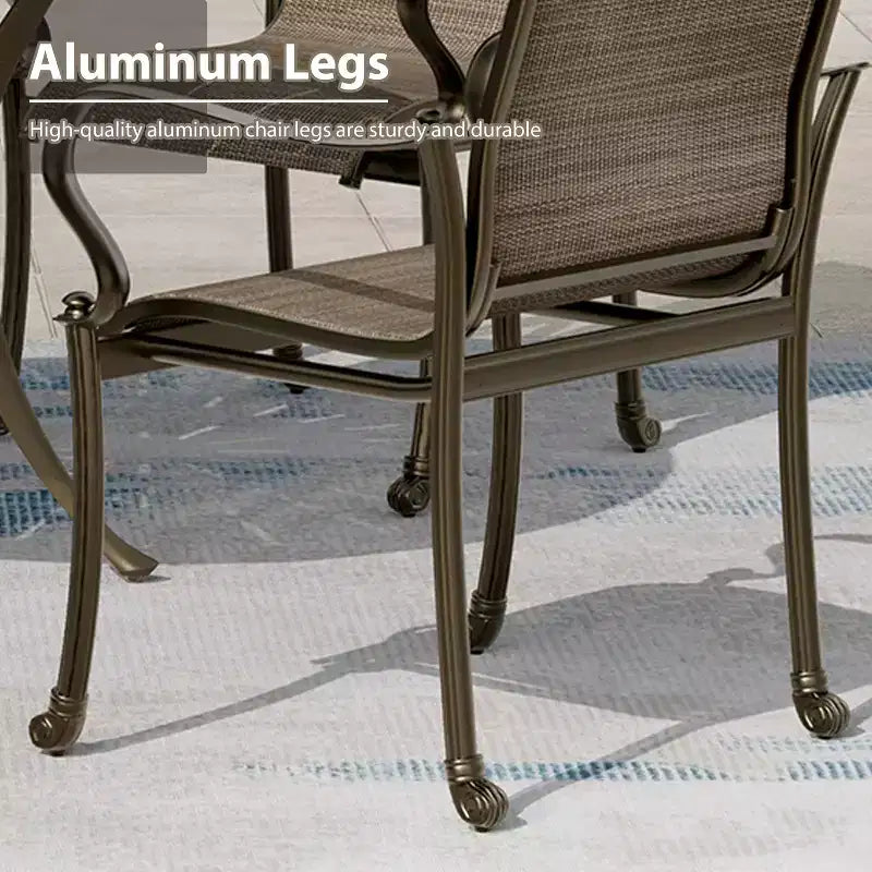 Mondawe Chaise de salle à manger d'extérieur en fonte d'aluminium avec assise en textilène et dossier haut (Lot de 4)