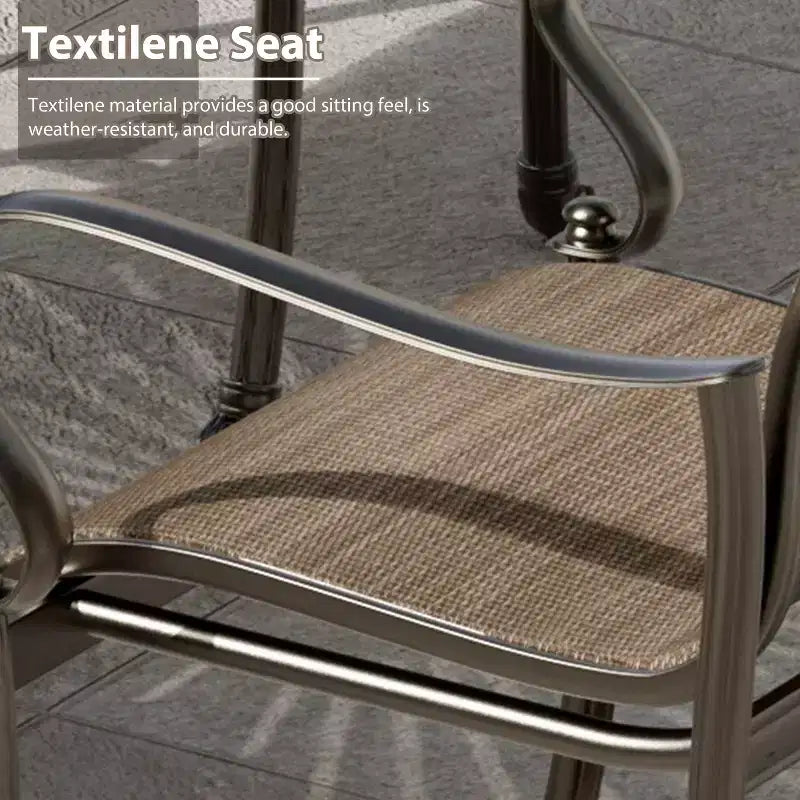 Mondawe Chaise de salle à manger d'extérieur en fonte d'aluminium avec assise en textilène et dossier haut (Lot de 4)