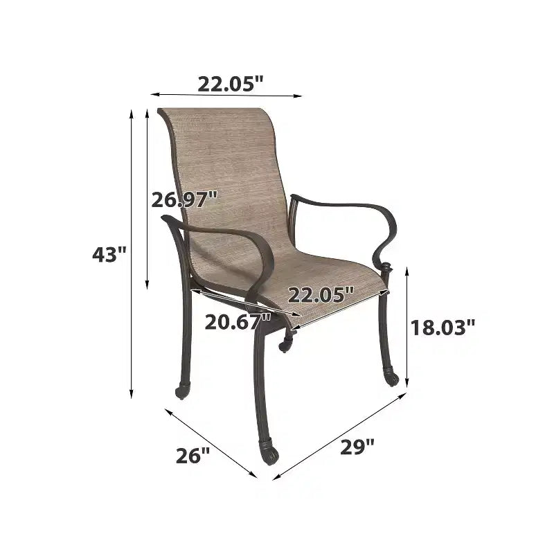 Mondawe Chaise de salle à manger d'extérieur en fonte d'aluminium avec assise en textilène et dossier haut (Lot de 4)