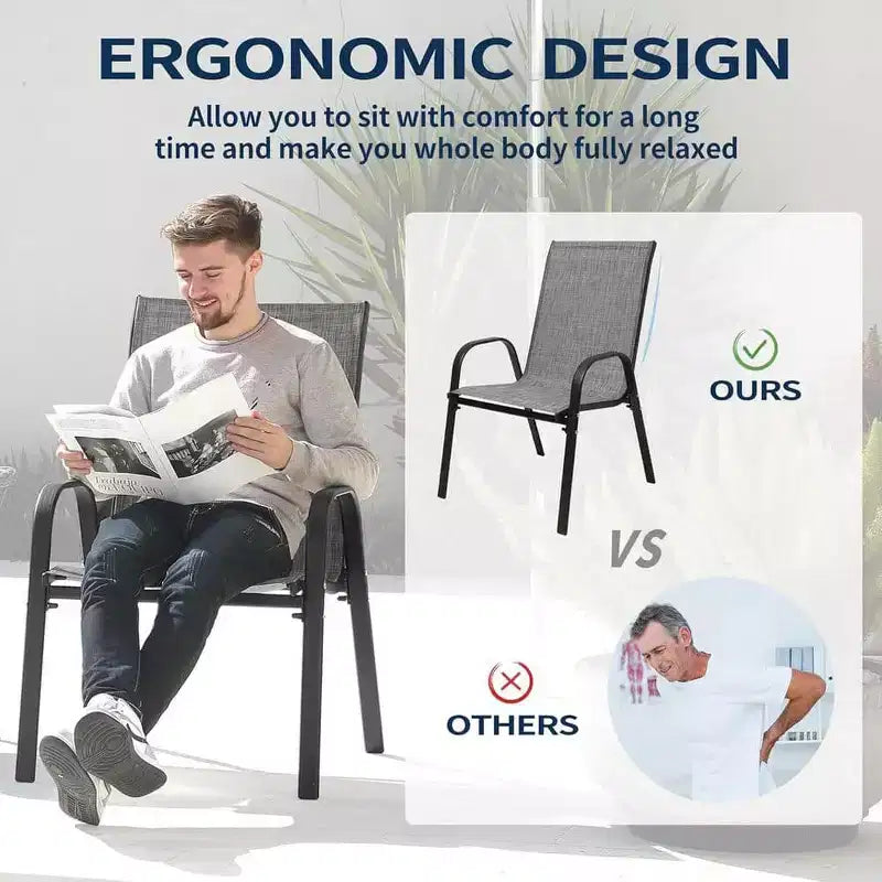 Chaises de camping Mondawe d'extérieur avec tissu textilène respirant, lot de 2 chaises de jardin avec accoudoirs et dossier haut