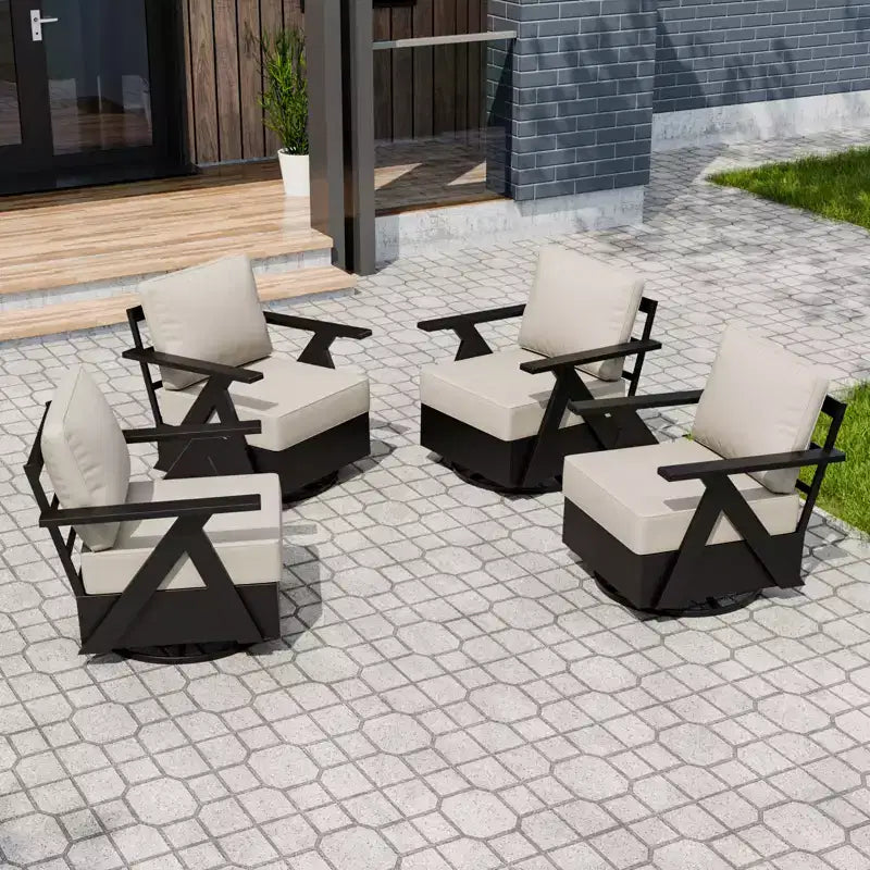 EAGLE PEAK Ensemble de 4 fauteuils de patio modernes pivotants et basculants Urban Slate avec coussins épais, noir/beige