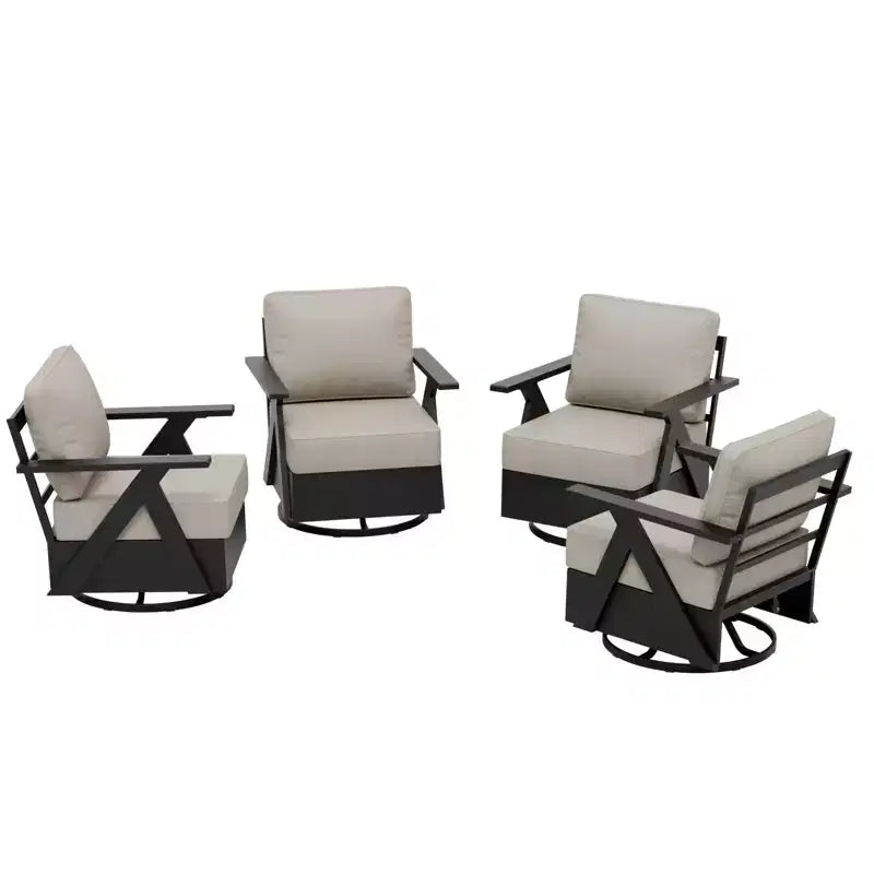 EAGLE PEAK Ensemble de 4 fauteuils de patio modernes pivotants et basculants Urban Slate avec coussins épais, noir/beige