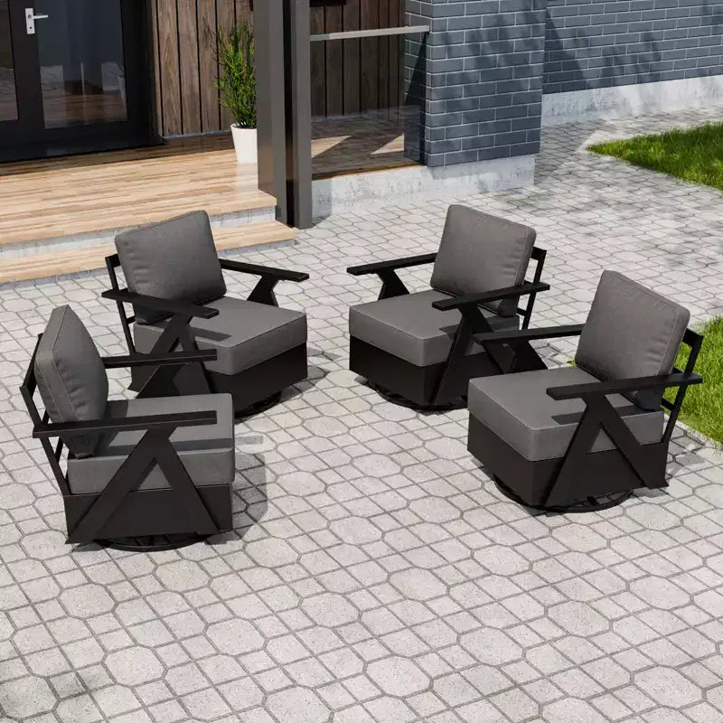 EAGLE PEAK Ensemble de 4 fauteuils de patio modernes pivotants et basculants Urban Slate avec coussins épais, noir/beige