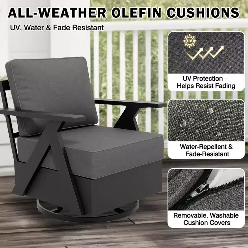 EAGLE PEAK Ensemble de 4 fauteuils de patio modernes pivotants et basculants Urban Slate avec coussins épais, noir/beige