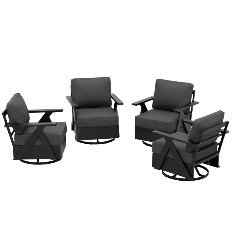 EAGLE PEAK Ensemble de 4 fauteuils de patio modernes pivotants et basculants Urban Slate avec coussins épais, noir/beige