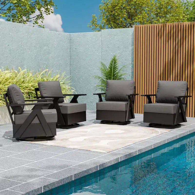 EAGLE PEAK Urban Slate Modern Swivel Rocker Patio Chair Set of 4 with Thick Cushions, Black/Beige