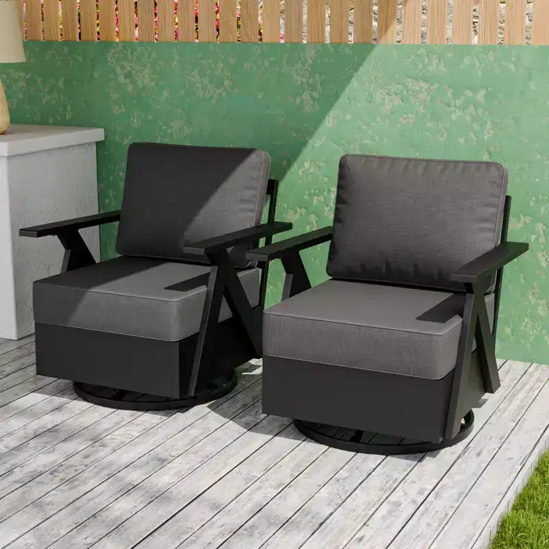 EAGLE PEAK Lot de 2 chaises de jardin modernes à bascule et pivotantes Urban Slate avec coussins épais