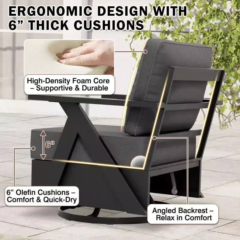 EAGLE PEAK Lot de 2 chaises de jardin modernes à bascule et pivotantes Urban Slate avec coussins épais