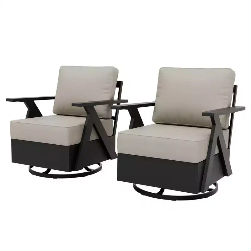 EAGLE PEAK Lot de 2 chaises de jardin modernes à bascule et pivotantes Urban Slate avec coussins épais