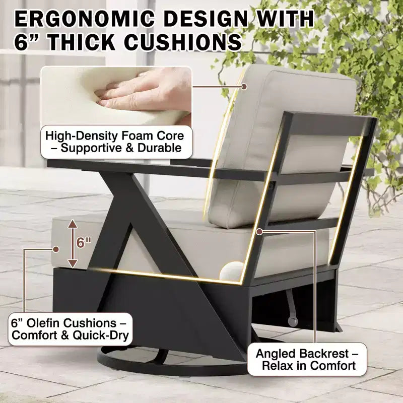 EAGLE PEAK Lot de 2 chaises de jardin modernes à bascule et pivotantes Urban Slate avec coussins épais