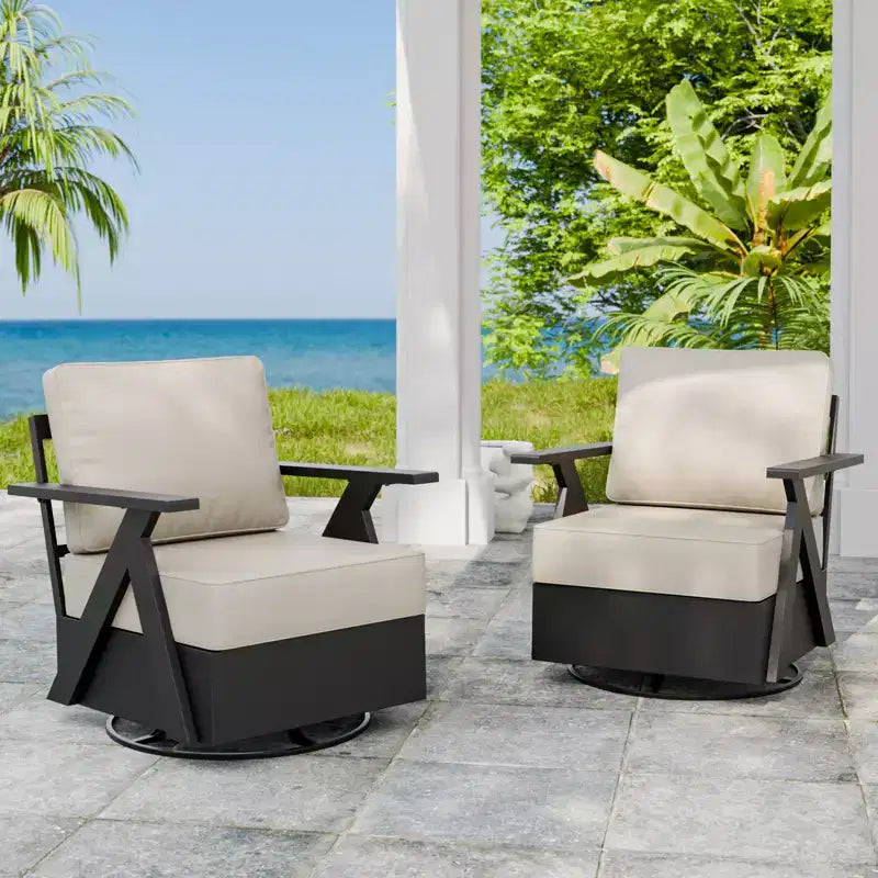 EAGLE PEAK Urban Slate Modern Swivel Rocker Patio Chair Set of 2 with Thick Cushions
