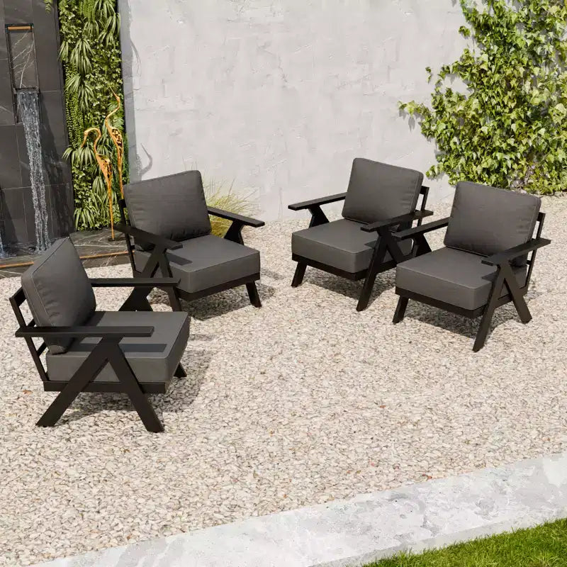 EAGLE PEAK Lot de 4 fauteuils d'appoint modernes pour terrasse en ardoise urbaine avec coussins épais
