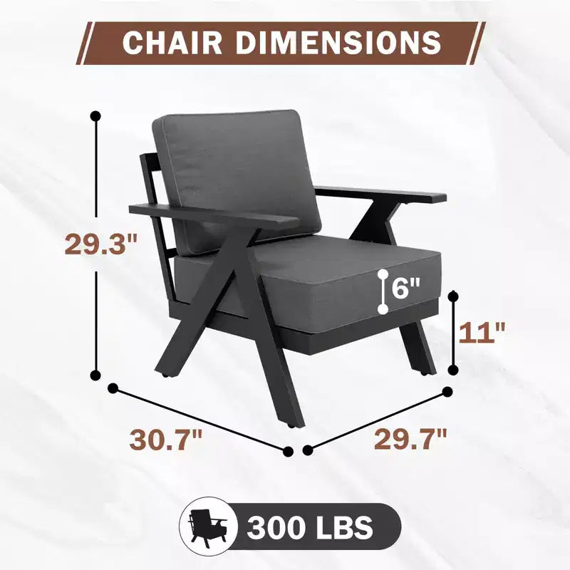 EAGLE PEAK Lot de 4 fauteuils d'appoint modernes pour terrasse en ardoise urbaine avec coussins épais