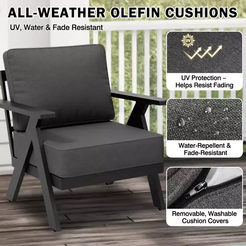 EAGLE PEAK Lot de 4 fauteuils d'appoint modernes pour terrasse en ardoise urbaine avec coussins épais
