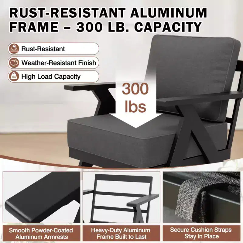 EAGLE PEAK Lot de 4 fauteuils d'appoint modernes pour terrasse en ardoise urbaine avec coussins épais