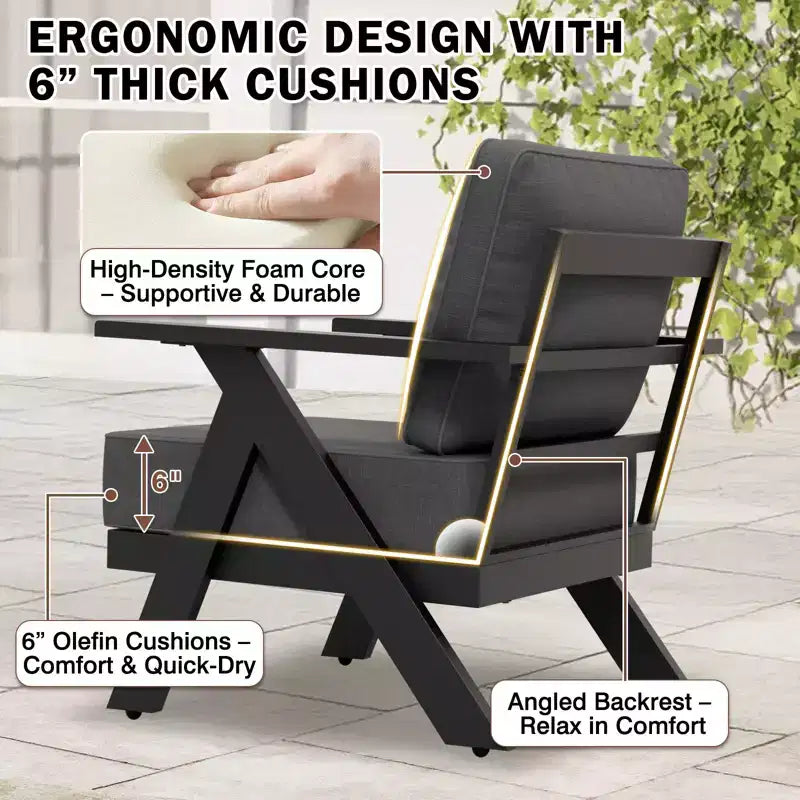 EAGLE PEAK Lot de 4 fauteuils d'appoint modernes pour terrasse en ardoise urbaine avec coussins épais