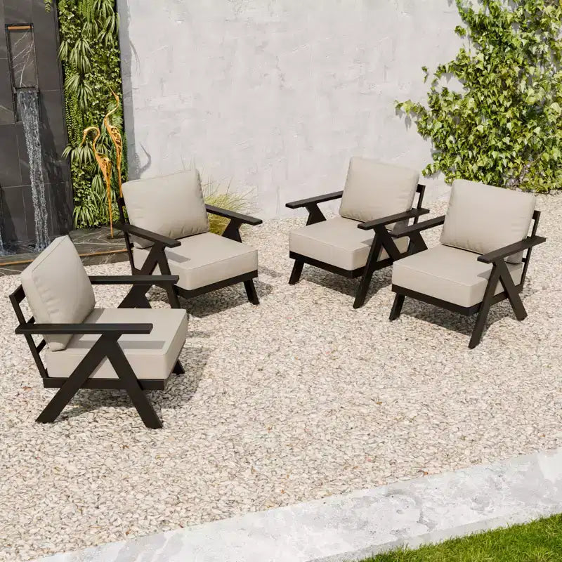 EAGLE PEAK Lot de 4 fauteuils d'appoint modernes pour terrasse en ardoise urbaine avec coussins épais