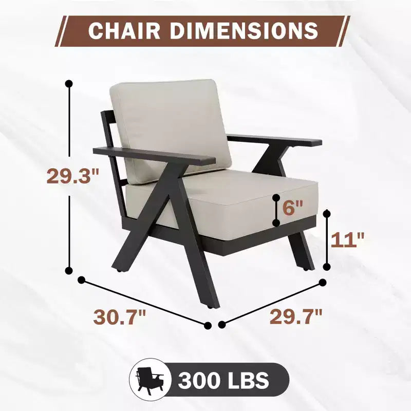 EAGLE PEAK Lot de 4 fauteuils d'appoint modernes pour terrasse en ardoise urbaine avec coussins épais