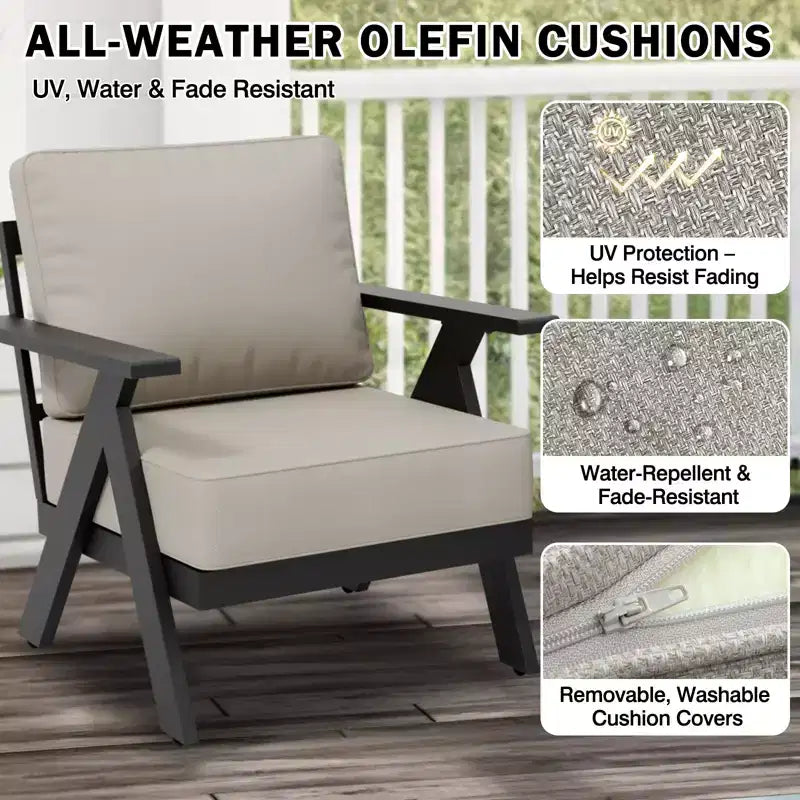 EAGLE PEAK Lot de 4 fauteuils d'appoint modernes pour terrasse en ardoise urbaine avec coussins épais