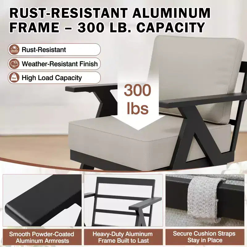 EAGLE PEAK Lot de 4 fauteuils d'appoint modernes pour terrasse en ardoise urbaine avec coussins épais