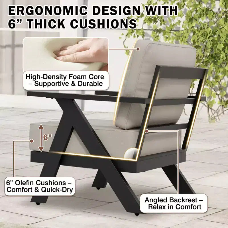 EAGLE PEAK Lot de 4 fauteuils d'appoint modernes pour terrasse en ardoise urbaine avec coussins épais