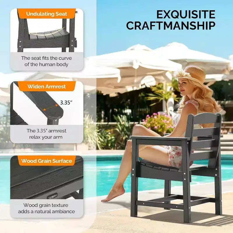 Chaises de salle à manger d'extérieur pour terrasse, chaises de jardin d'extérieur en plastique HDPE toutes saisons durables pour la cour, l'extérieur, le bord de piscine, la terrasse, le porche