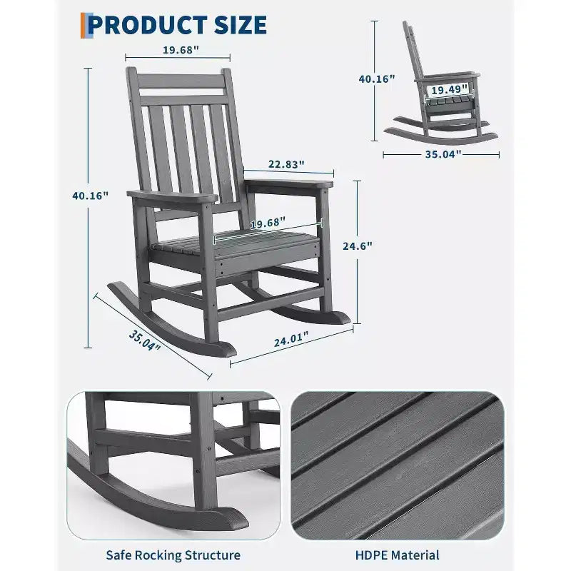 Acekool 40 Fauteuil à bascule extérieur surdimensionné - Bascule spacieuse tout temps avec conception ergonomique pour patio et véranda