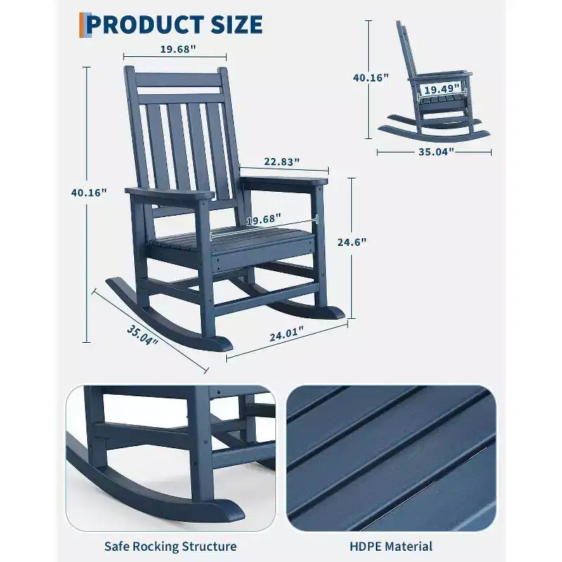 Acekool 40 Fauteuil à bascule extérieur surdimensionné - Bascule spacieuse tout temps avec conception ergonomique pour patio et véranda