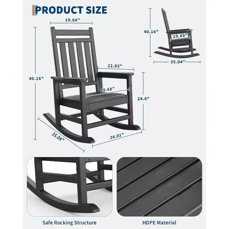 Acekool 40 Fauteuil à bascule extérieur surdimensionné - Bascule spacieuse tout temps avec conception ergonomique pour patio et véranda
