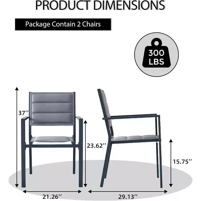 Acekool, ensemble de 2 chaises de salle à manger d'extérieur empilables avec cadre en aluminium et accoudoirs, chaises de patio légères pour la cour et le jardin.