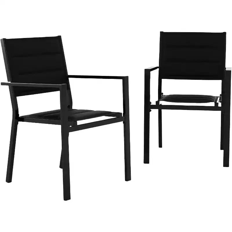 Acekool, ensemble de 2 chaises de salle à manger d'extérieur empilables avec cadre en aluminium et accoudoirs, chaises de patio légères pour la cour et le jardin.