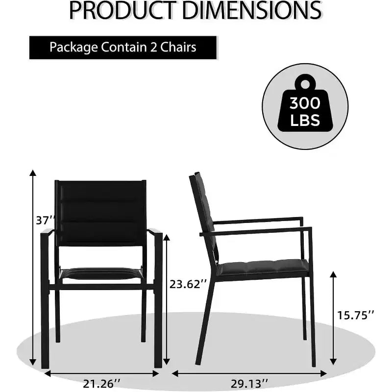 Acekool, ensemble de 2 chaises de salle à manger d'extérieur empilables avec cadre en aluminium et accoudoirs, chaises de patio légères pour la cour et le jardin.