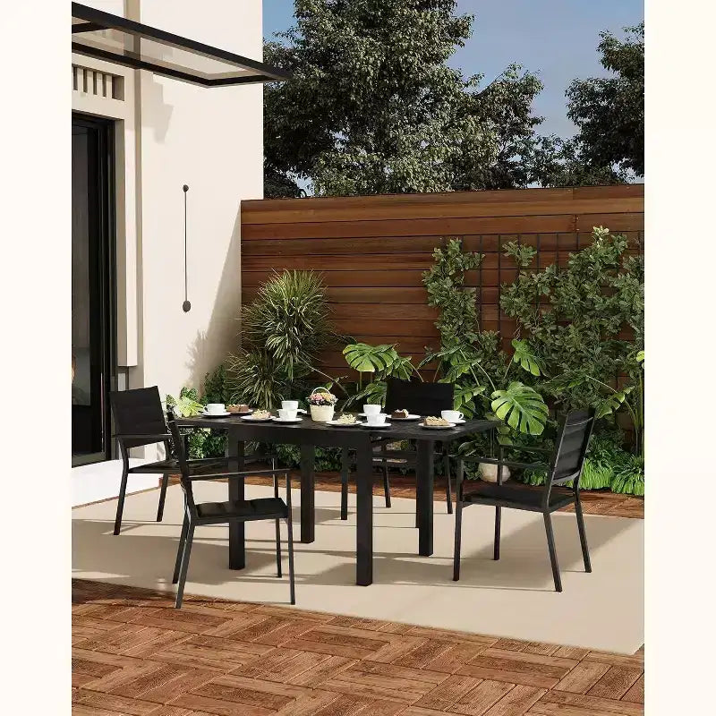Acekool, ensemble de 2 chaises de salle à manger d'extérieur empilables avec cadre en aluminium et accoudoirs, chaises de patio légères pour la cour et le jardin.
