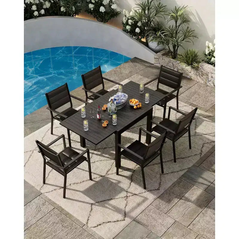 Acekool, ensemble de 2 chaises de salle à manger d'extérieur empilables avec cadre en aluminium et accoudoirs, chaises de patio légères pour la cour et le jardin.