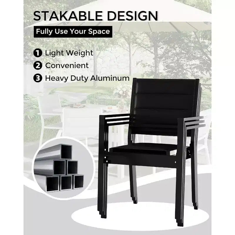 Acekool, ensemble de 2 chaises de salle à manger d'extérieur empilables avec cadre en aluminium et accoudoirs, chaises de patio légères pour la cour et le jardin.