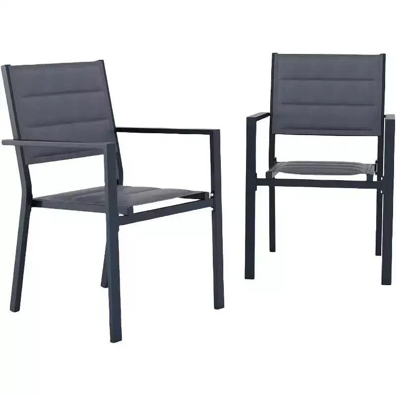 Acekool, ensemble de 2 chaises de salle à manger d'extérieur empilables avec cadre en aluminium et accoudoirs, chaises de patio légères pour la cour et le jardin.