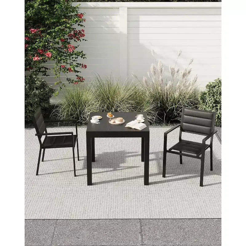 Acekool 2-Piece Stackable Outdoor Dining Chairs Set with Aluminum Frame and Armrests, Lightweight Patio Chairs for Backyard and Garden