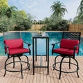 Acekool 3-Piece Patio Bar Set with 2 Swivel Bar Stools and Metal Table, Counter Height Outdoor Seating with Cushions, Red