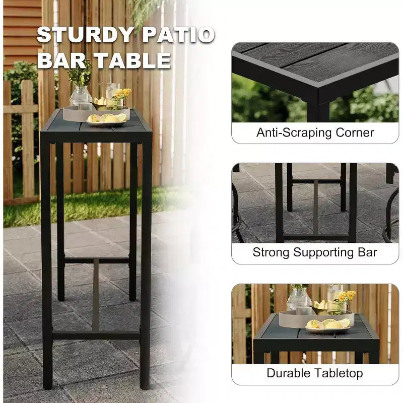 Ensemble de bar de patio 3 pièces Acekool avec 2 tabourets de bar pivotants et une table en métal, sièges d'extérieur hauteur comptoir avec coussins, rouge
