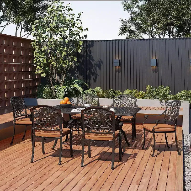 Acekool – Lot de 2 chaises de salle à manger d'extérieur avec coussins, chaises en aluminium moulé résistant aux intempéries, bronze foncé