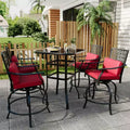 Acekool 4-Piece Swivel Bar Stool Set - Counter Height Outdoor Patio Chairs with Cushions, Red