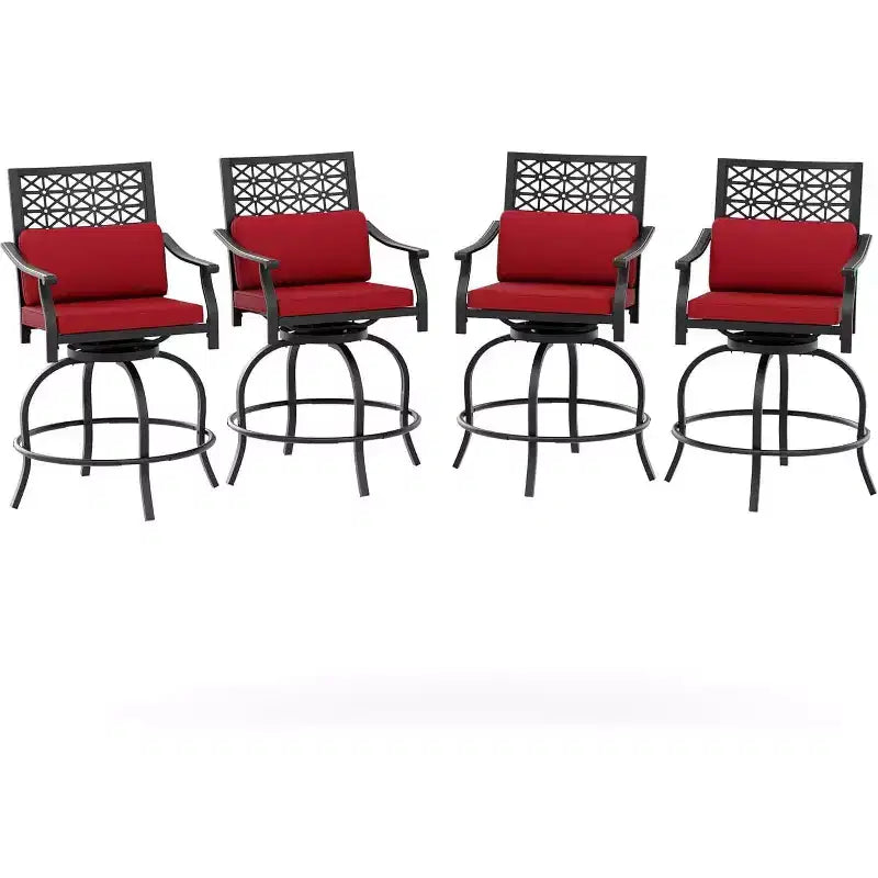 Ensemble de 4 tabourets de bar pivotants Acekool – Chaises de patio d'extérieur hauteur comptoir avec coussins, rouge