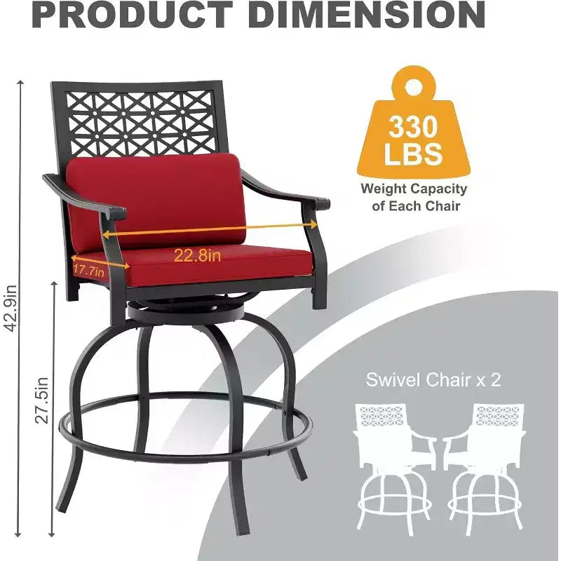 Ensemble de 4 tabourets de bar pivotants Acekool – Chaises de patio d'extérieur hauteur comptoir avec coussins, rouge